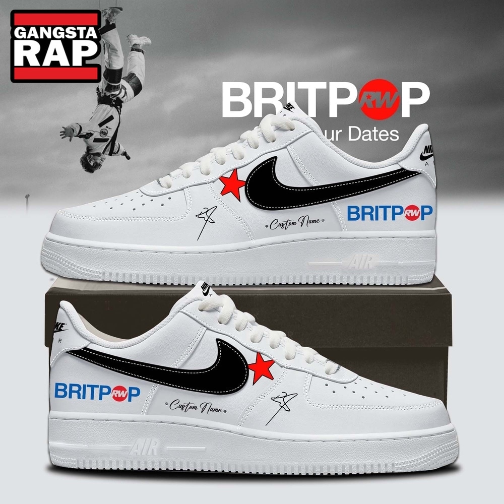 Robbie Williams BRITPOP World Tour 2026 White Air Force 1 Shoes Sneakers , Music Trending Shoes Robbie Williams Britpop World Tour 2026 White Air Force 1 Shoes Sneakers