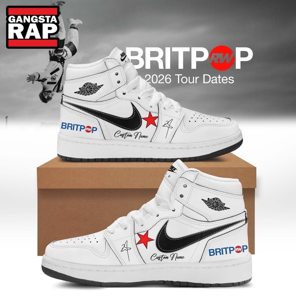 Robbie Williams BRITPOP World Tour 2026 White Air Jordan 1 Hightop Shoes , Trending Music Shoes Robbie Williams BRITPOP World Tour 2026 White Air Jordan 1 Hightop Shoes , Trending Music Shoes