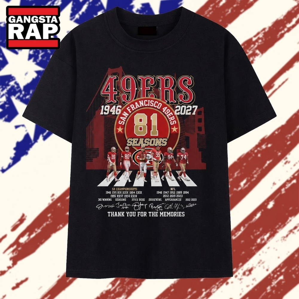 San Francisco 49ers 81 Seasons 1946 2027 Abbey Road Signatures T Shirt , Vintage Trending Shirt San Francisco 49ers 81 Seasons 1946 2027 Abbey Road Signatures T Shirt , Vintage Trending Shirt