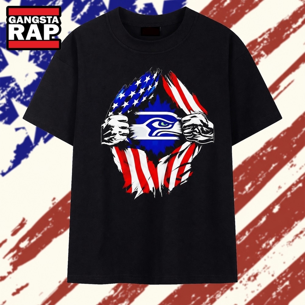 Seattle Seahawks American flag ripped chest T Shirt , Trending 2D Shirt Seattle Seahawks American Flag Ripped Chest T Shirt