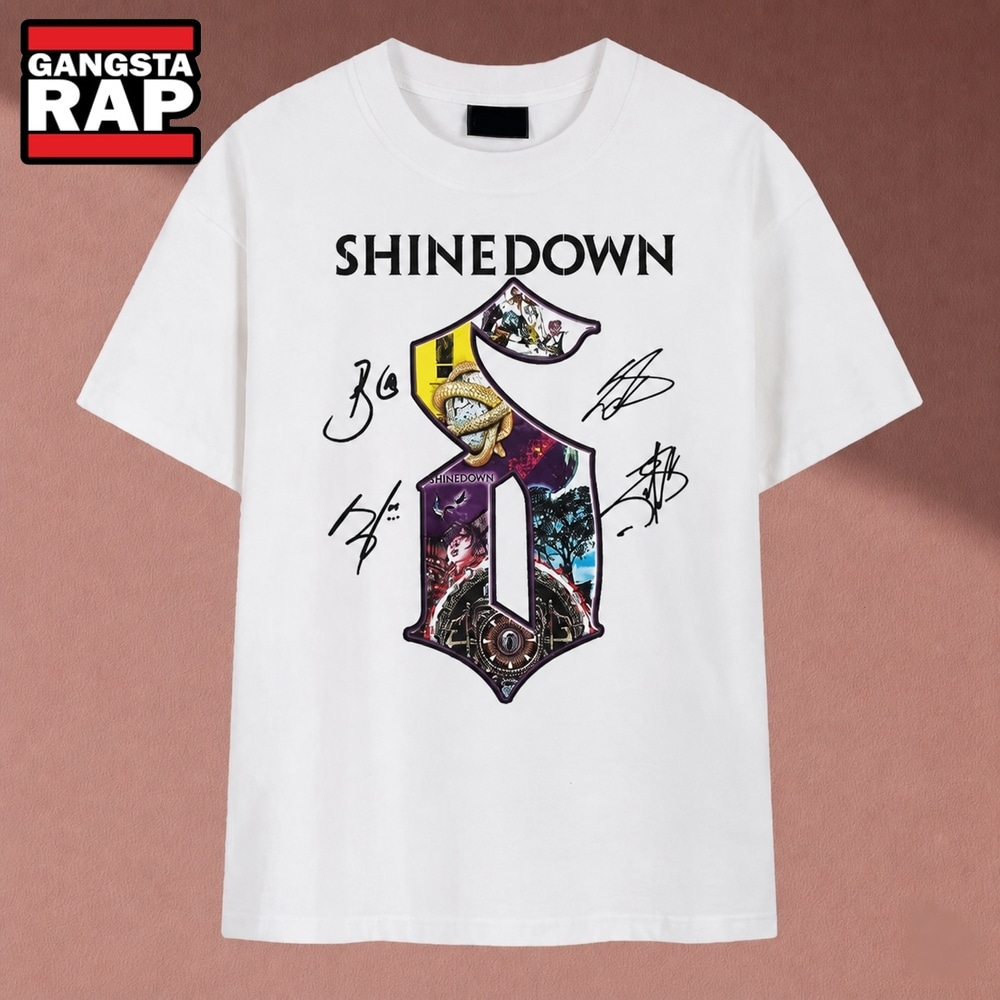 Shinedown Band Logo Collage Vintage Graphic T Shirt, Music 2D Shirt Shinedown Band Logo Collage Vintage Graphic T Shirt