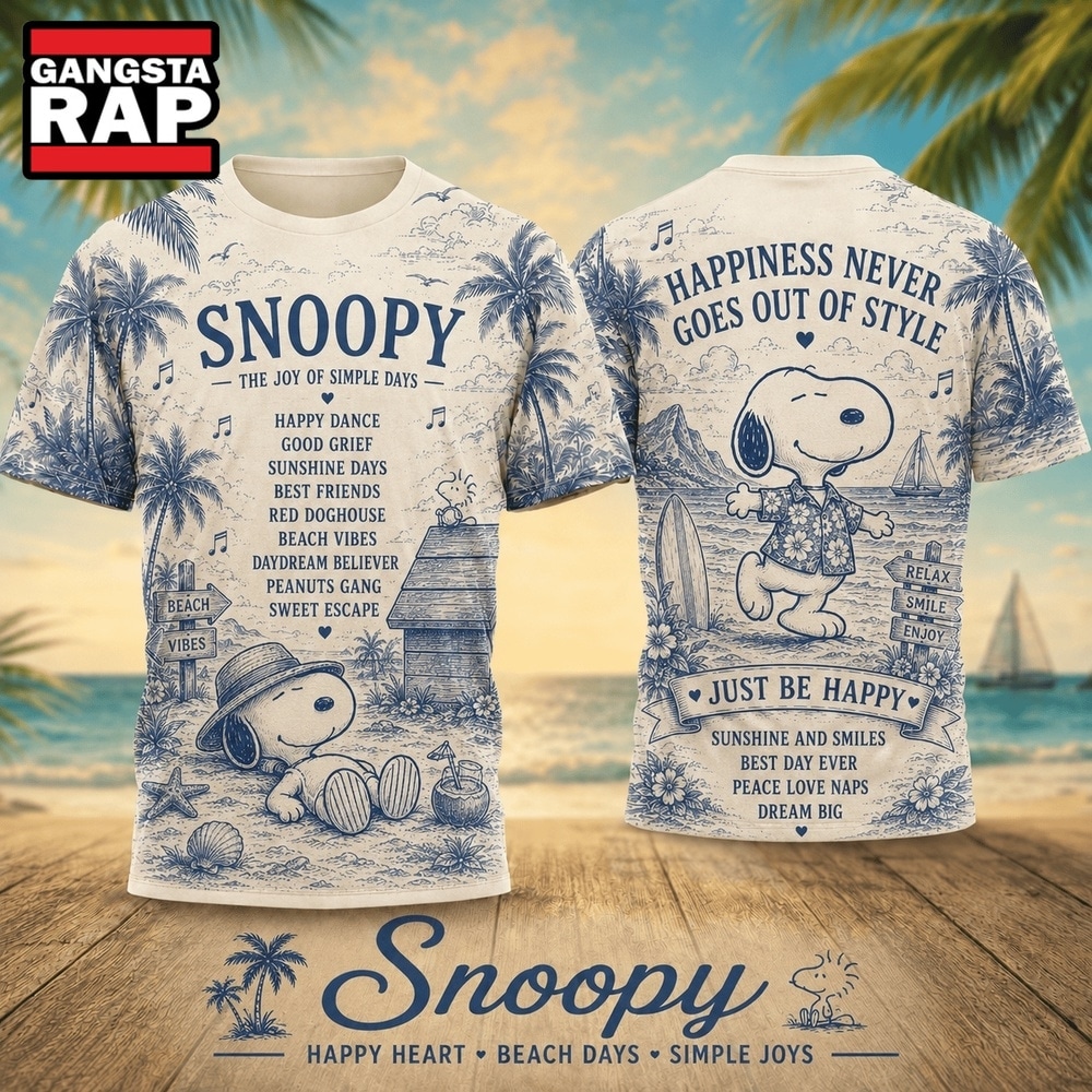Snoopy Beach Palm Vintage Sketch 2026 3D Shirt , Trending 3D Music Shirt Snoopy Beach Palm Vintage Sketch 2026 3D Shirt