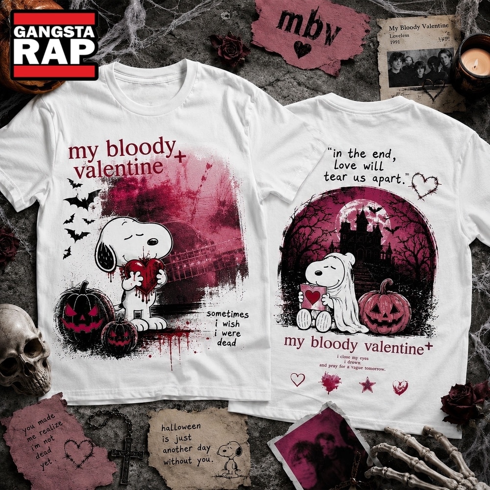 Snoopy My Bloody Valentine Love Will Tear Us Apart Halloween 3D Shirt , Music Trending 3D Shirt Snoopy MY Bloody Valentine Love Will Tear US Apart Halloween 3D Shirt