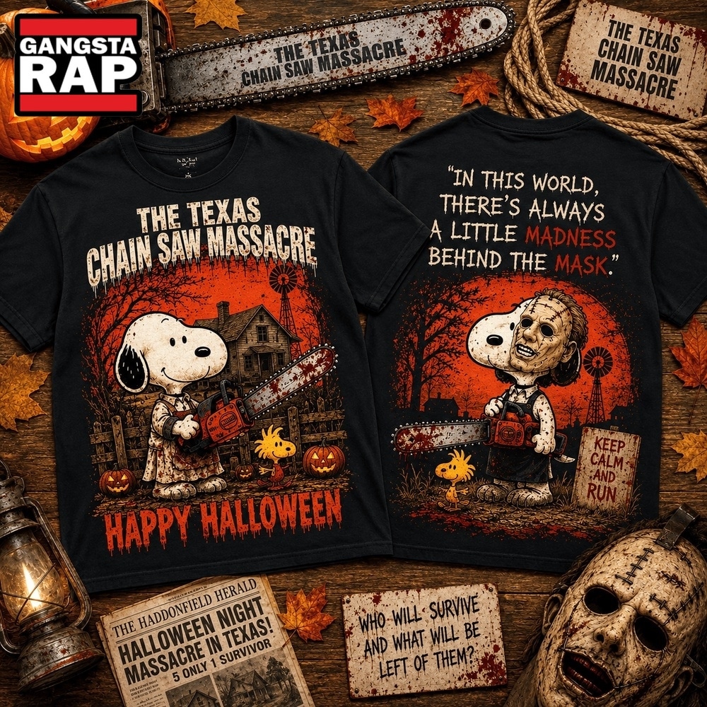 Snoopy Texas Chainsaw Halloween Madness Behind the Mask 3D Shirt , Music Trending 3D Shirt Snoopy Texas Chainsaw Halloween Madness Behind The Mask 3D Shirt