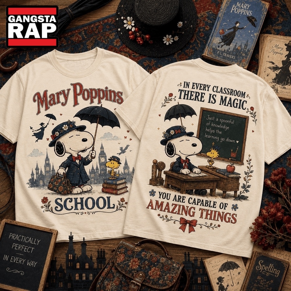 Snoopy x Mary Poppins Practically Perfect Teacher 3D Shirt , Music Trending 3D Shirt Snoopy X Mary Poppins Practically Perfect Teacher 3D Shirt