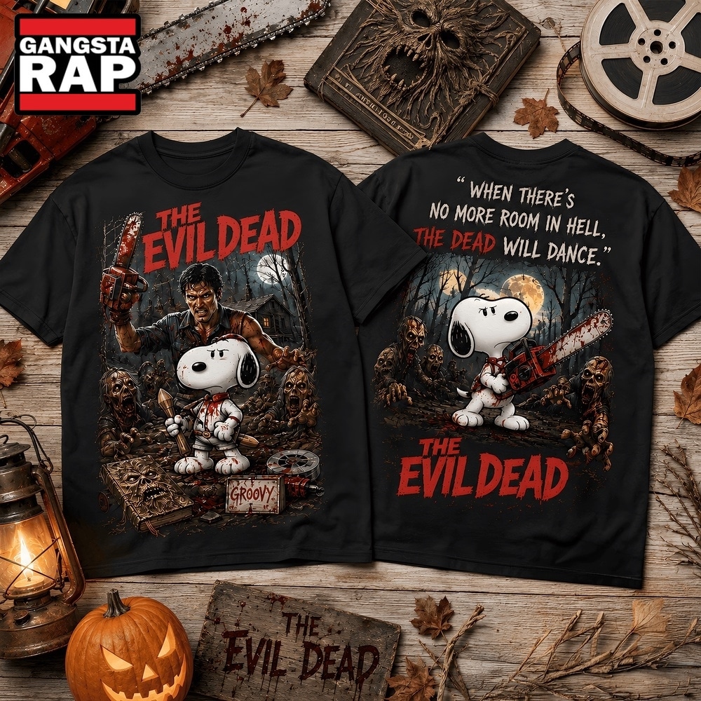 Snoopy x The Evil Dead Groovy Halloween 3D Shirt , Music Trending 3D Shirt Snoopy X The Evil Dead Groovy Halloween 3D Shirt
