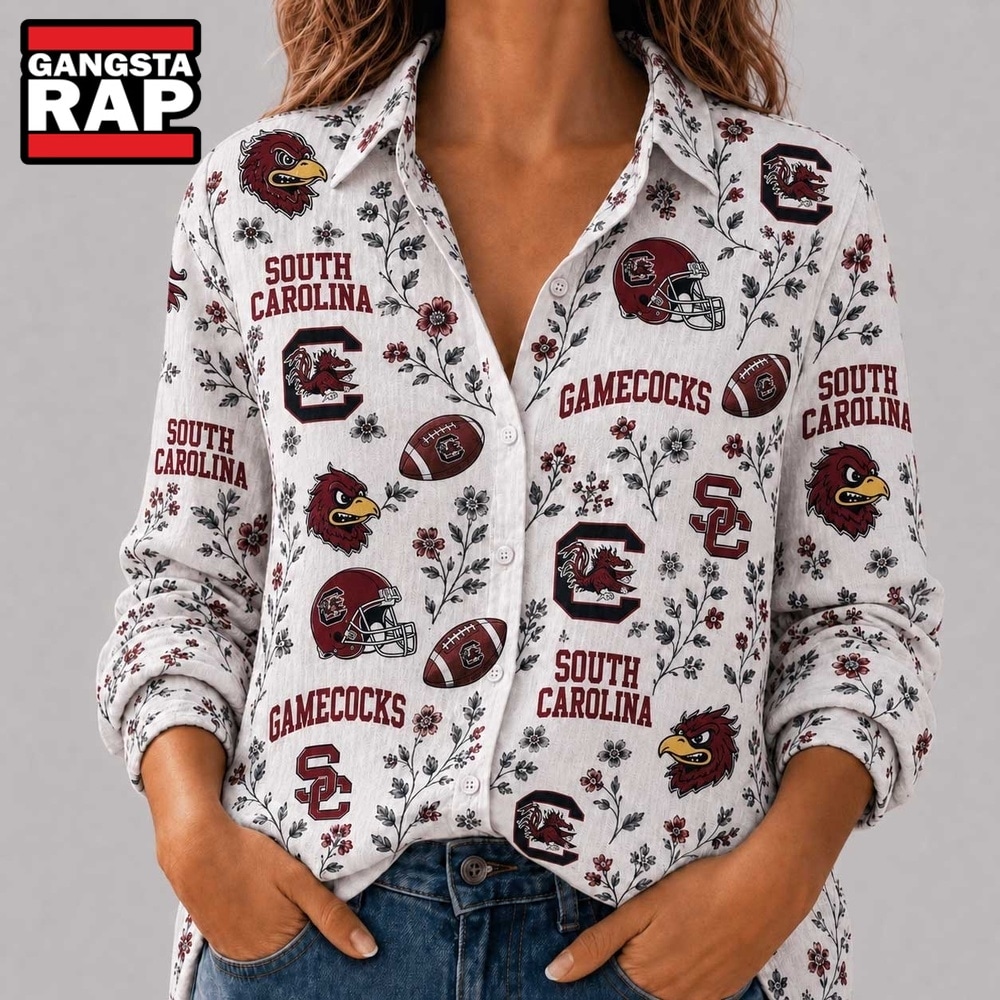 South Carolina Gamecocks NCAA College Spirit Blossoms Women Casual Shirt, NCAA Women Casual Shirt South Carolina Gamecocks Ncaa College Spirit Blossoms Women Casual Shirt