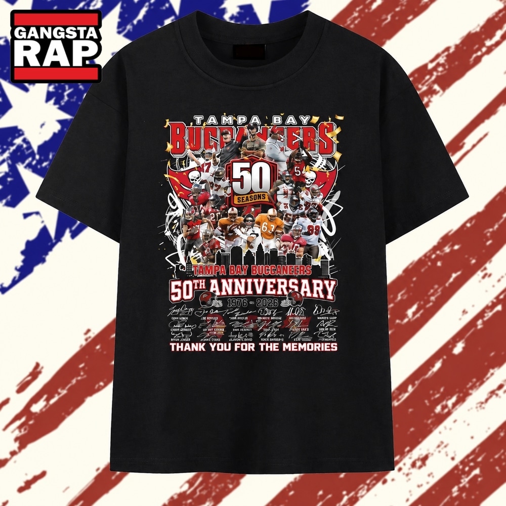 Tampa Bay Buccaneers 50th Anniversary 1976 2026 Thank You For The Memories T Shirt , Trending 2D Shirt Tampa Bay Buccaneers 50th Anniversary 1976 2026 Thank You For The Memories T Shirt