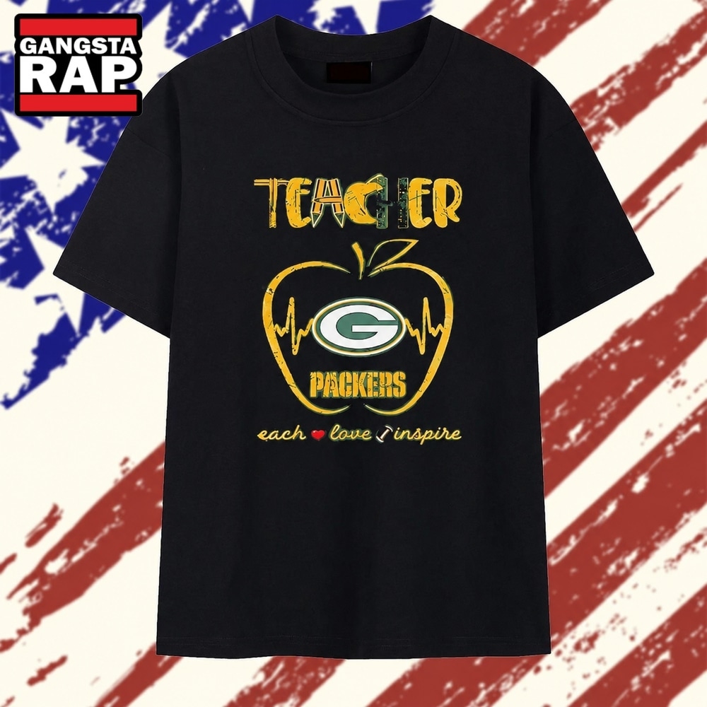 Teacher Green Bay Packers Teach Love Inspire Apple T Shirt , Vintage Trending Shirt Teacher Green Bay Packers Teach Love Inspire Apple T Shirt
