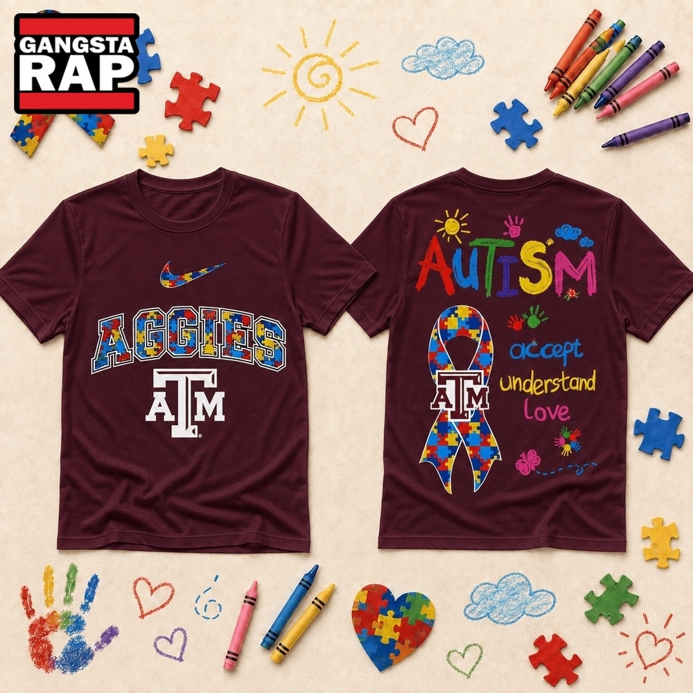 Texas A&M Aggies NCAA Autism Awareness Puzzle Ribbon T Shirt , NCAA 3D Shirt Texas A M Aggies Ncaa Autism Awareness Puzzle Ribbon T Shirt