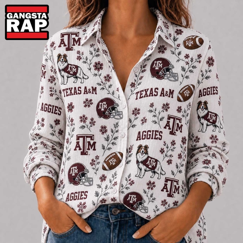 Texas A&M Aggies NCAA College Spirit Blossoms Women Casual Shirt, NCAA Women Casual Shirt Texas A M Aggies Ncaa College Spirit Blossoms Women Casual Shirt