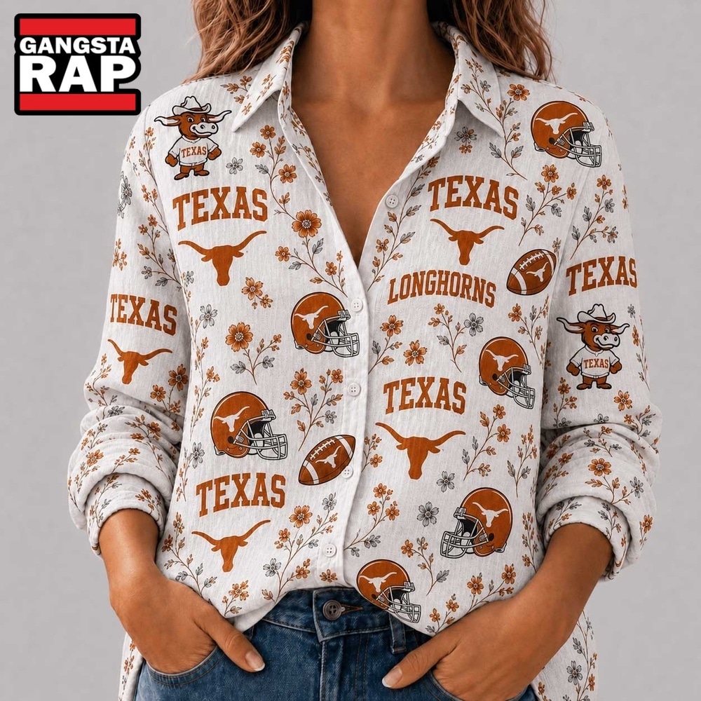 Texas Longhorns NCAA College Spirit Blossoms Women Casual Shirt, NCAA Women Casual Shirt Texas Longhorns Ncaa College Spirit Blossoms Women Casual Shirt