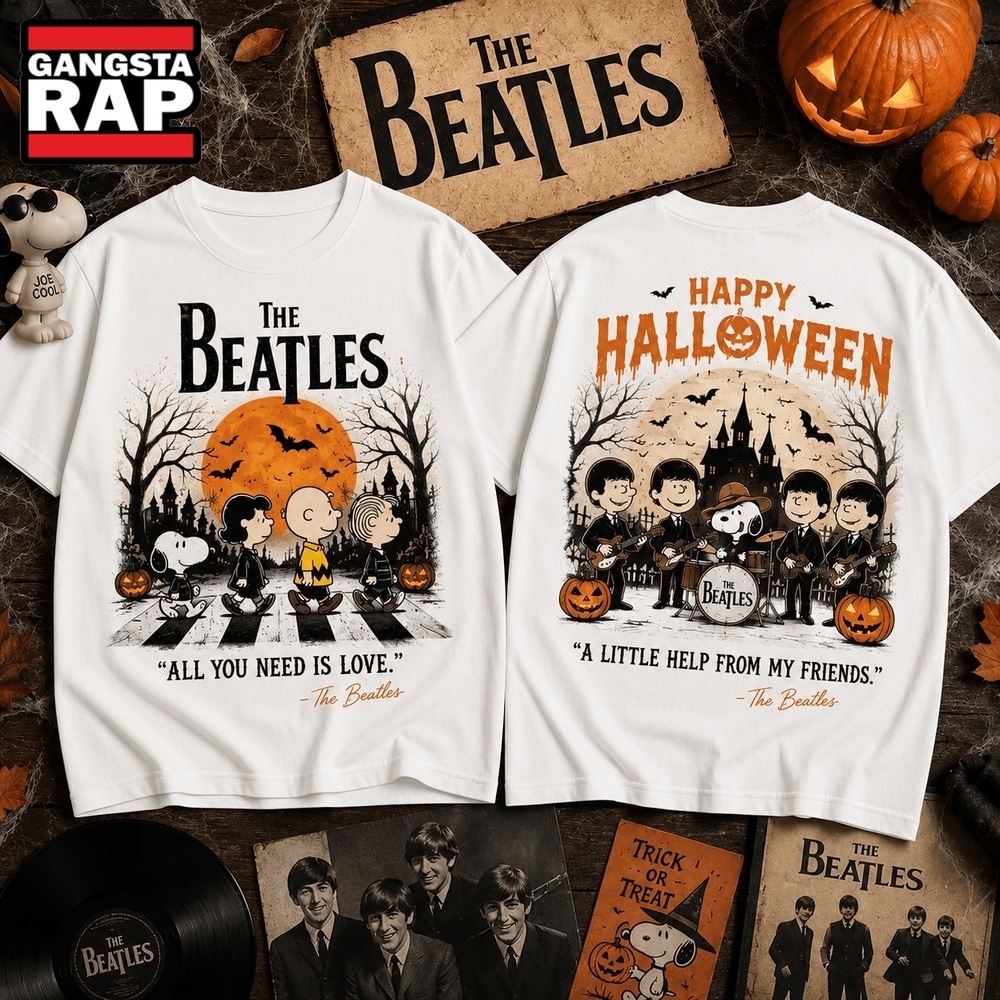 The Beatles x Snoopy Peanuts Happy Halloween All You Need Is Love 3D Shirt , Music Trending 3D Shirt The Beatles X Snoopy Peanuts Happy Halloween All You Need IS Love 3D Shirt