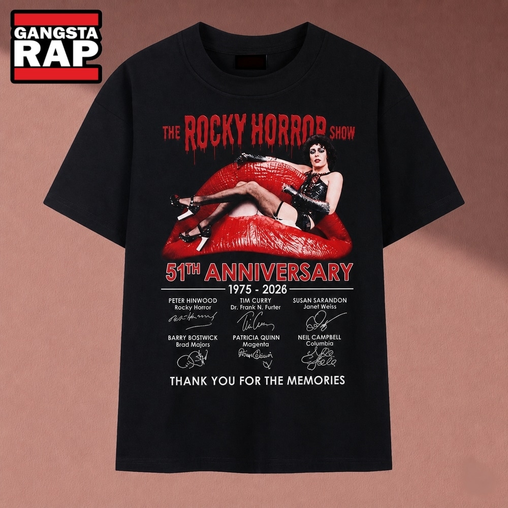 The Rocky Horror Show 51st Anniversary 1975 2026 Signatures T Shirt, Music 2D Shirt The Rocky Horror Show 51st Anniversary 1975 2026 Signatures T Shirt