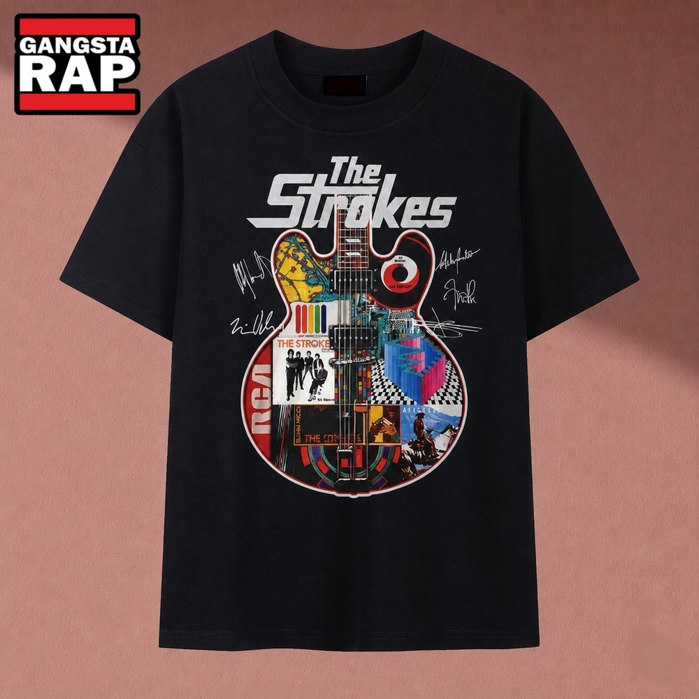 The Strokes Band Guitar Album Art Collage Vintage Graphic T Shirt, Music 2D Shirt The Strokes Band Guitar Album Art Collage Vintage Graphic T Shirt