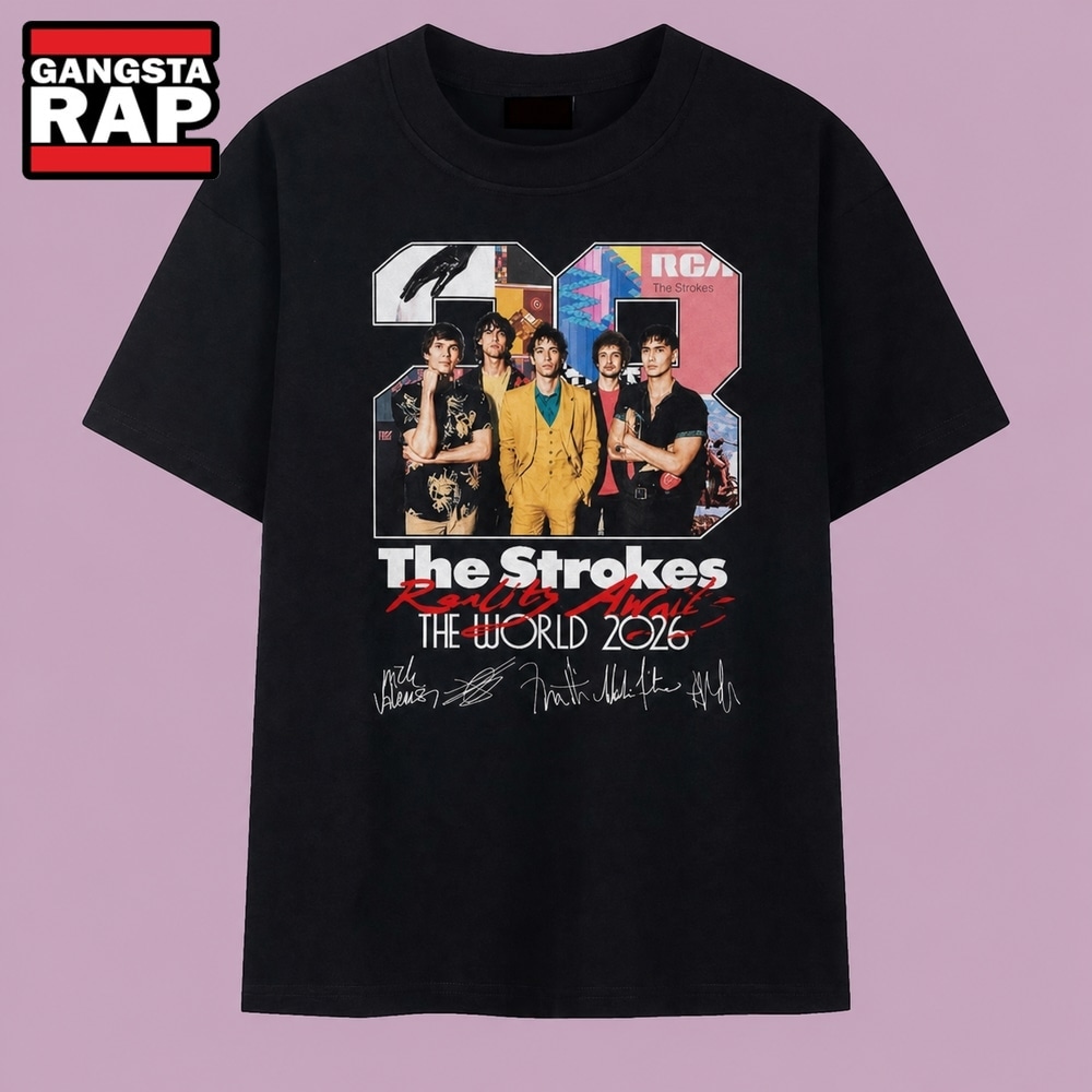 The Strokes Reality Awaits The World 2026 Tour Signatures T Shirt, Music 2D Shirt The Strokes Reality Awaits The World 2026 Tour Signatures T Shirt, Music 2D Shirt