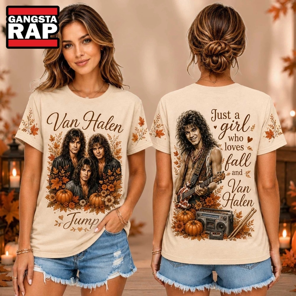 Van Halen Autumn Pumpkin Portrait Unisex 3D Shirt , Music Trend Shirt Van Halen Autumn Pumpkin Portrait Unisex 3D Shirt