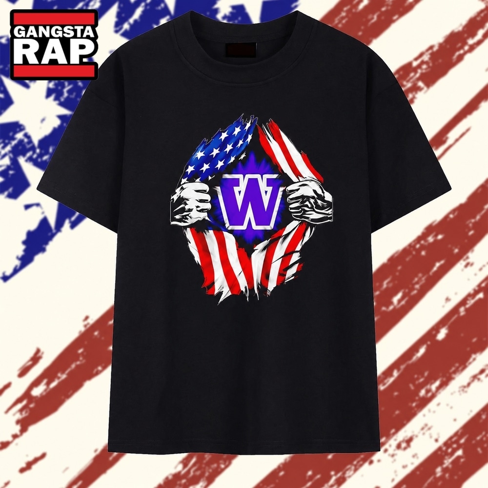 Washington Huskies American flag ripped chest , Trending 2D Shirt Washington Huskies American Flag Ripped Chest