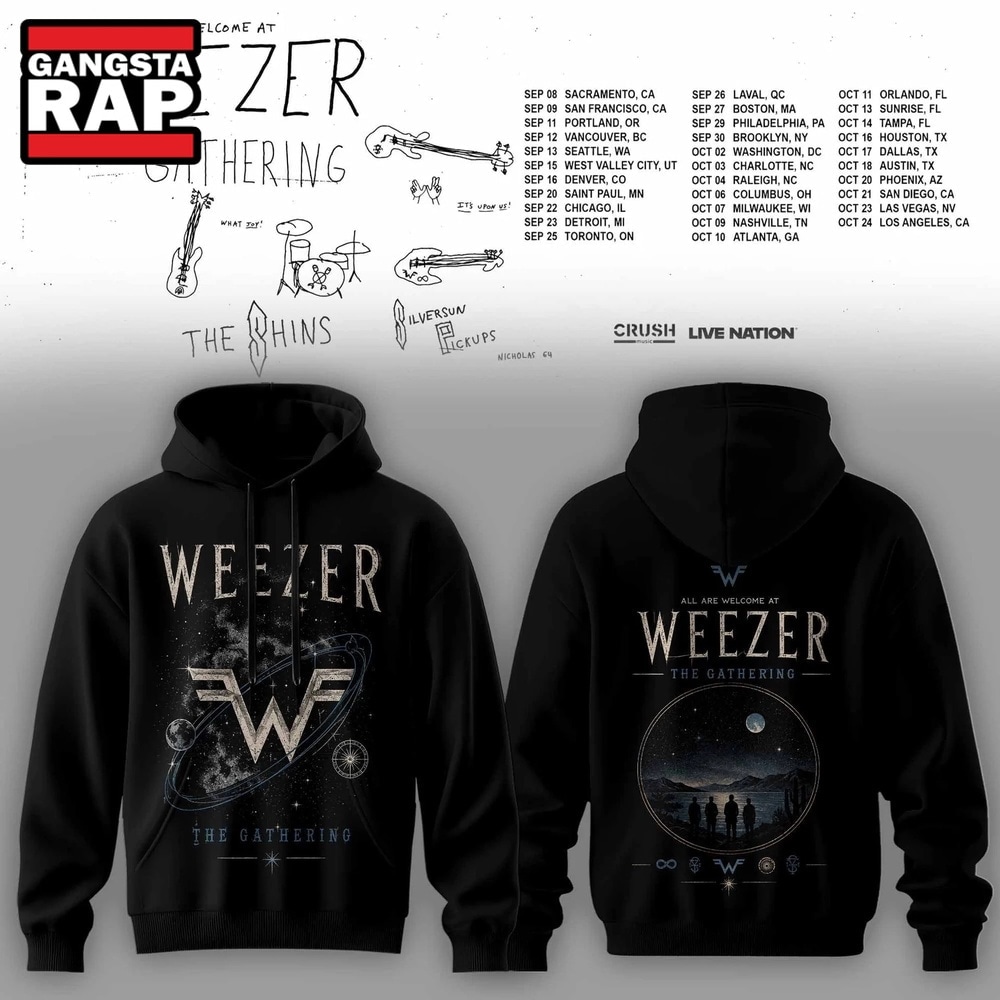 Weezer Merch The Gathering 2026 North America Tour Hoodie Shirt , Music Trending 3D Shirt Weezer Merch The Gathering 2026 North America Tour Hoodie Shirt