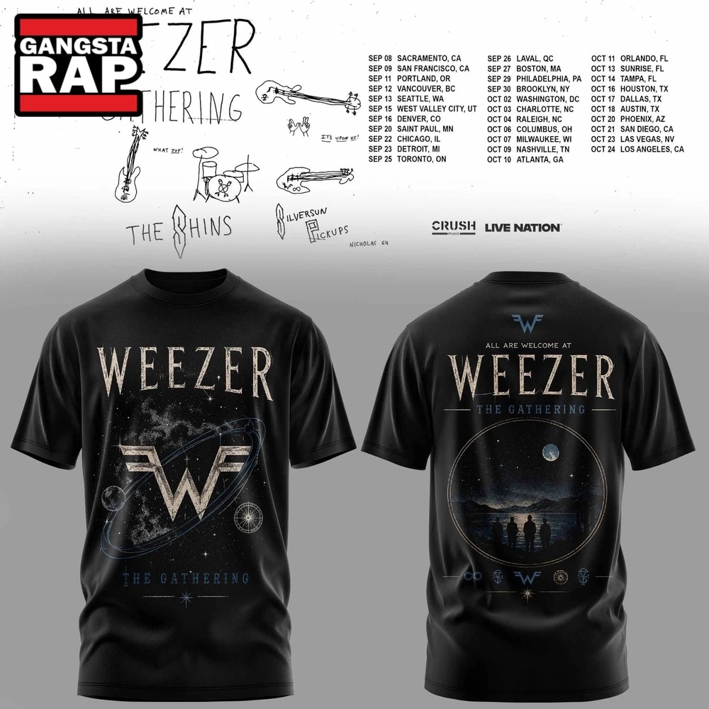 Weezer Merch The Gathering 2026 North America Tour New Design T Shirt , Music Trending 3D Shirt Weezer Merch The Gathering 2026 North America Tour New Design T Shirt