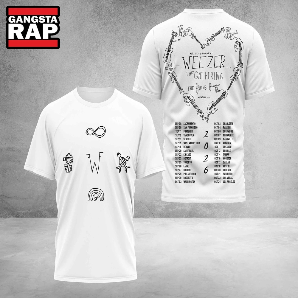Weezer Merch The Gathering Tour Dates 3D Shirt , Music Trending 3D Shirt Weezer Merch The Gathering Tour Dates 3D Shirt