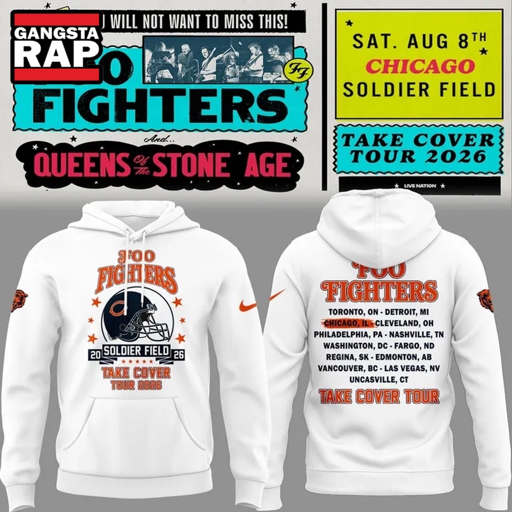 White Hoodie Chicago Bears x Foo Fighters, Take Cover Tour 2026 Hoodie , Music Trend Shirt White Hoodie Chicago Bears x Foo Fighters, Take Cover Tour 2026 Hoodie , Music Trend Shirt