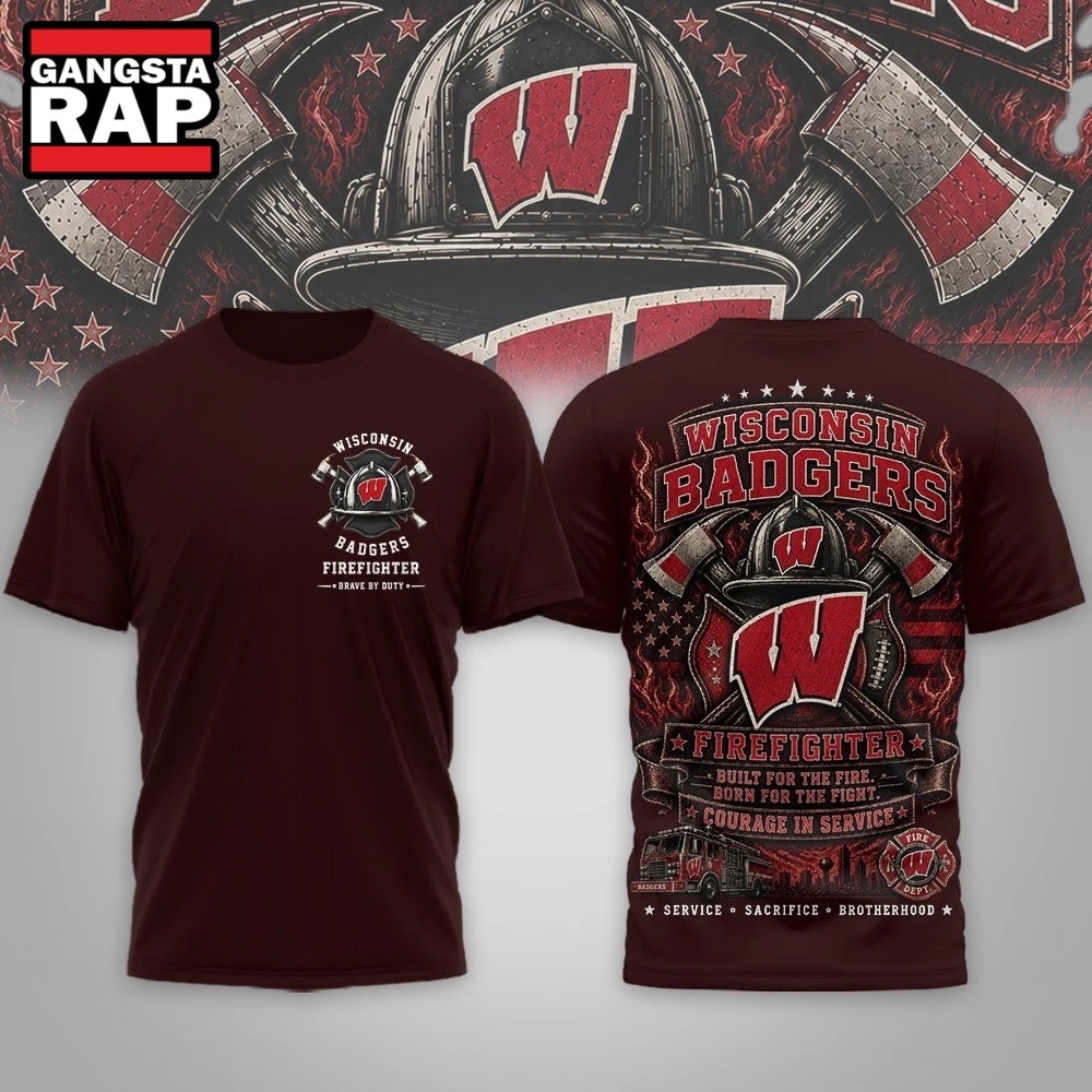 Wisconsin Badgers 2026 NCAA Firefighter Built for the Fire 3D Shirt , NCAA 3D Shirt Wisconsin Badgers 2026 Ncaa Firefighter Built For The Fire 3D Shirt