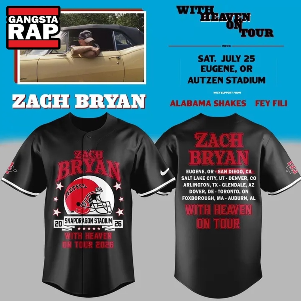 Zach Bryan x San Diego State Football With Heaven On Tour 2026 Black Baseball Jersey , Music Fans Jersey Shirt Zach Bryan x San Diego State Football With Heaven On Tour 2026 Black Baseball Jersey , Music Fans Jersey Shirt