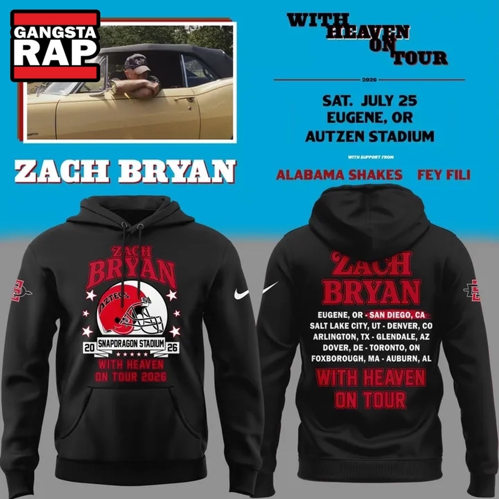 Zach Bryan x San Diego State Football With Heaven On Tour 2026 Black Hoodie