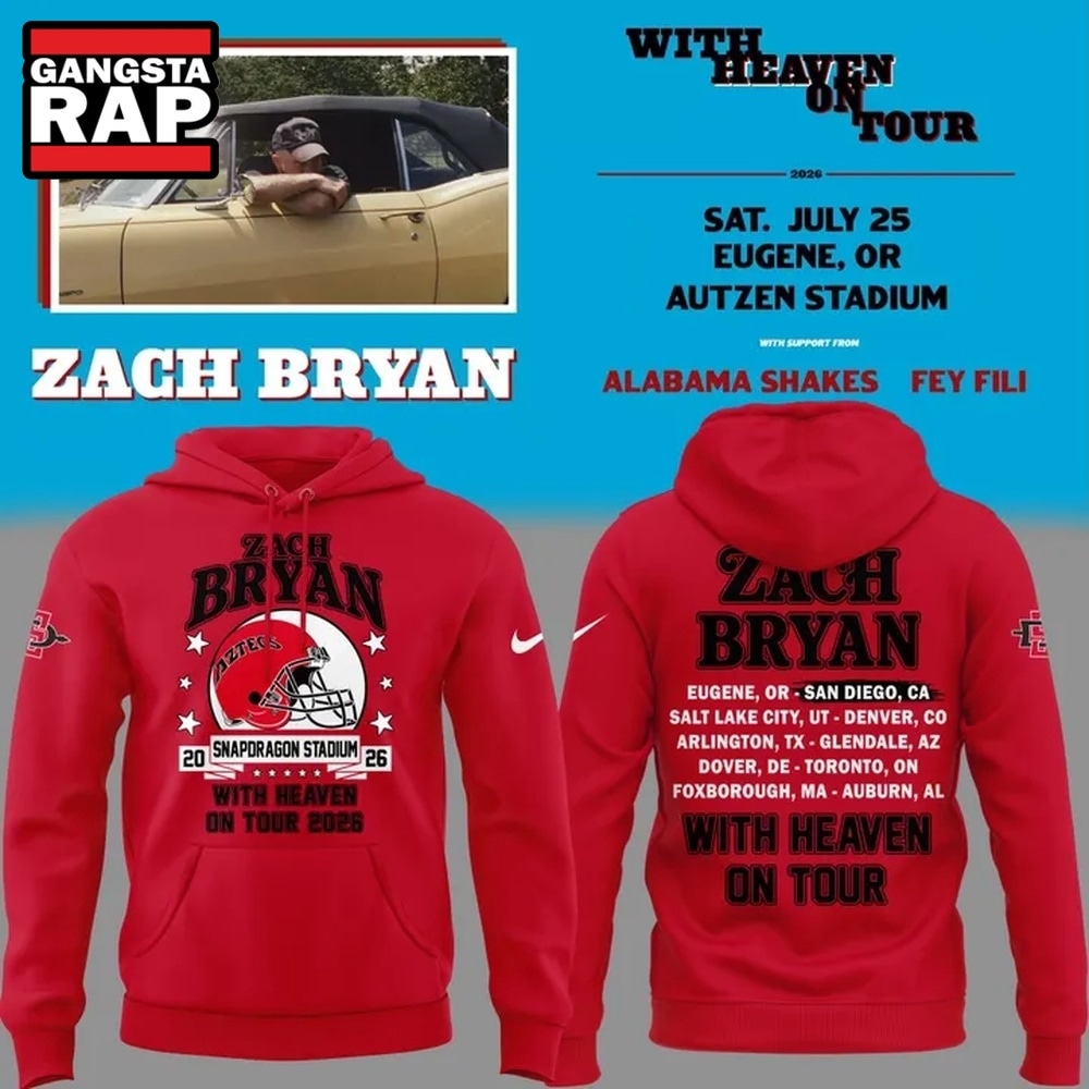 Zach Bryan x San Diego State Football With Heaven On Tour 2026 Hoodie , Music Trending 3D Shirt Zach Bryan X San Diego State Football With Heaven ON Tour 2026 Hoodie