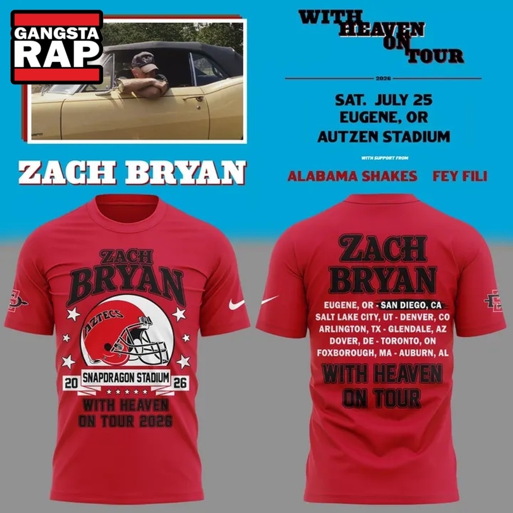 Zach Bryan x San Diego State Football With Heaven On Tour 2026 Red T Shirt
