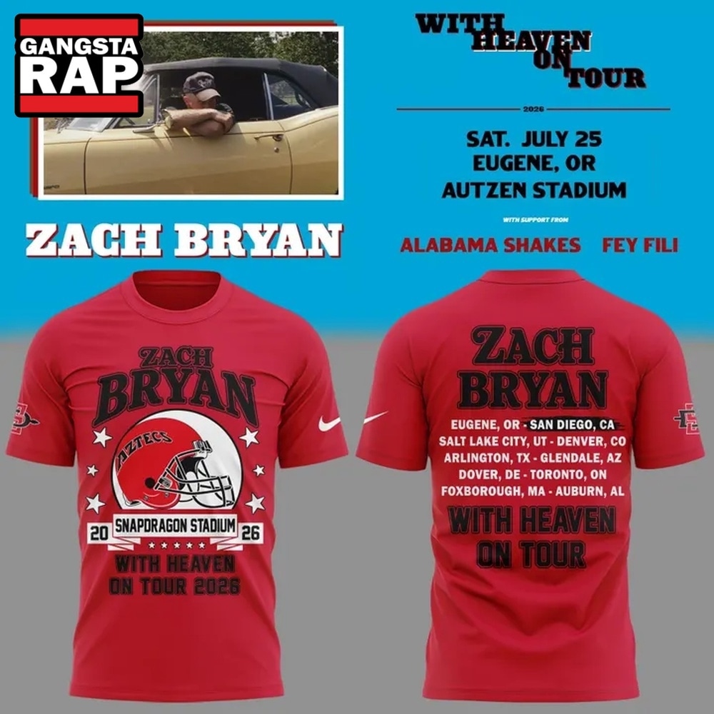 Zach Bryan x San Diego State Football With Heaven On Tour 2026 T Shirt , Music Trending 3D Shirt Zach Bryan X San Diego State Football With Heaven ON Tour 2026 T Shirt