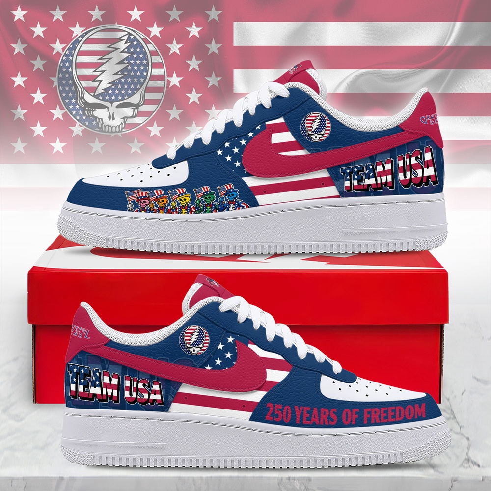 Grateful Dead Team USA Custom Air Force 1 Shoes, 250 Years Of Freedom Patriotic Sneakers, Music Air Force 1 Shoes Grateful Dead Team USA Custom Air Force 1 Shoes, 250 Years Of Freedom Patriotic Sneakers, Music Air Force 1 Shoes