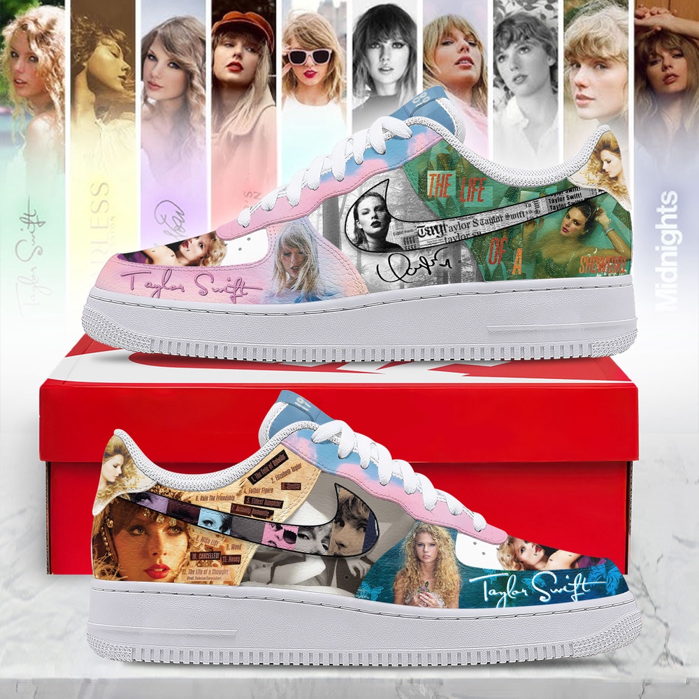 Taylor Swift Eras Tour Custom Air Force 1 Shoes, Life Of A Showgirl Album Graphic Sneakers, Music Air Force 1 Shoes Taylor Swift Eras Tour Custom Air Force 1 Shoes, Life Of A Showgirl Album Graphic Sneakers, Music Air Force 1 Shoes
