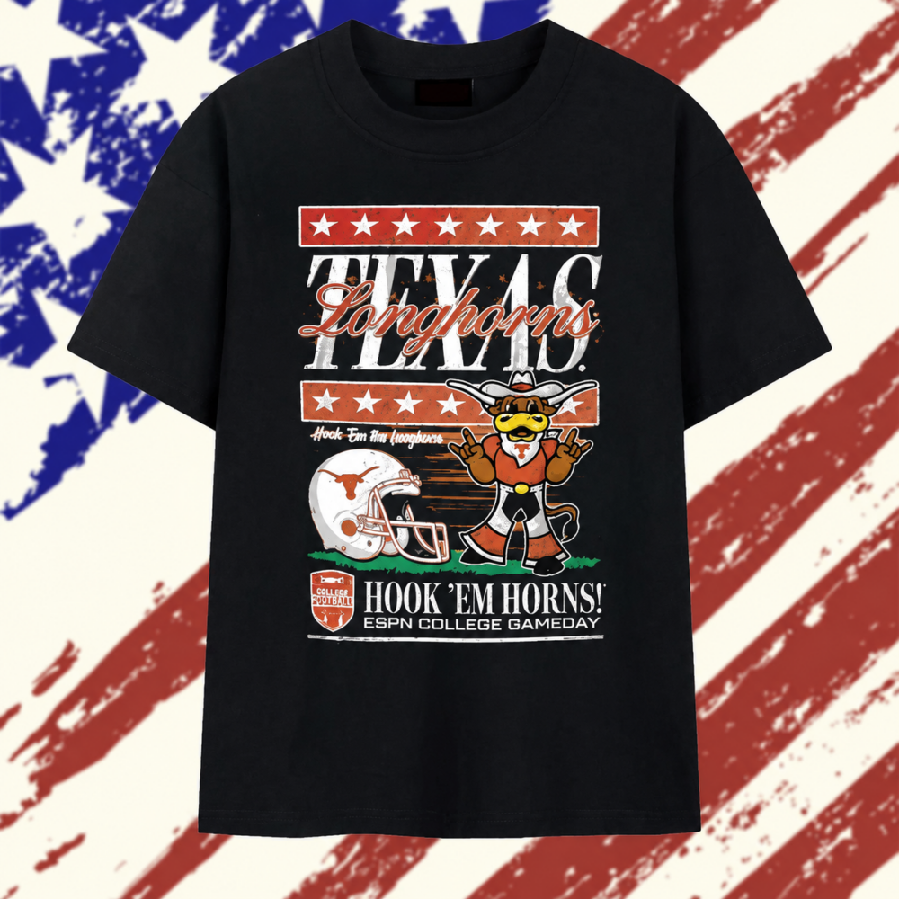 Texas Longhorns NCAA Hook Em The Longhorn Horns Espn College Gameday Cartoon Mascot Football Helmet T Shirt, Trending 2D Shirt Texas Longhorns NCAA Hook Em The Longhorn Horns Espn College Gameday Cartoon Mascot Football Helmet T Shirt, Trending 2D Shirt