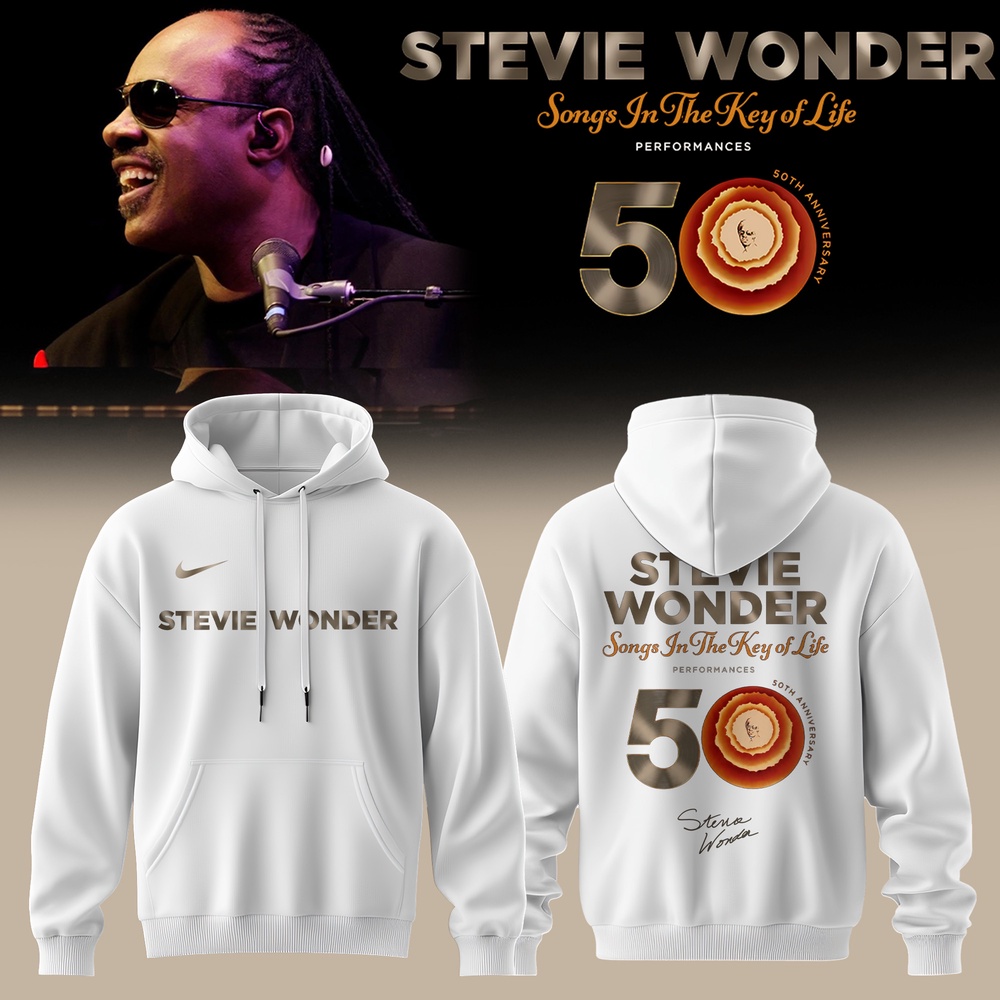 Stevie Wonder Songs in the Key of Life Performances 50th Anniversary Signed White Hoodie, Trending 3D Music Shirt Stevie Wonder Songs IN The Key OF Life Performances 50th Anniversary Signed White Hoodie