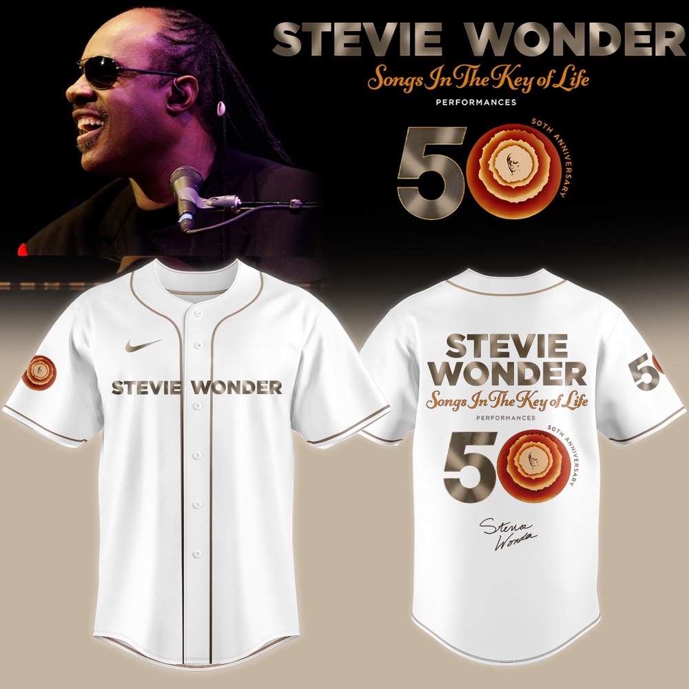 Stevie Wonder Songs in the Key of Life Performances 50th Anniversary Signed White Baseball Jersey, Trending Music Jersey Stevie Wonder Songs IN The Key OF Life Performances 50th Anniversary Signed White Baseball Jersey