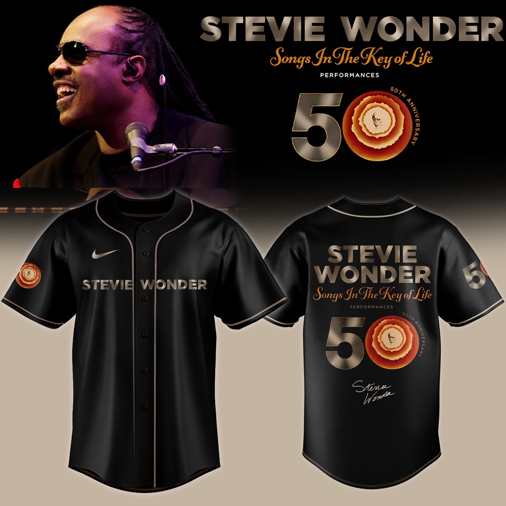 Stevie Wonder Songs in the Key of Life Performances 50th Anniversary Signed Black Baseball Jersey, Trending Music Jersey Stevie Wonder Songs IN The Key OF Life Performances 50th Anniversary Signed Black Baseball Jersey