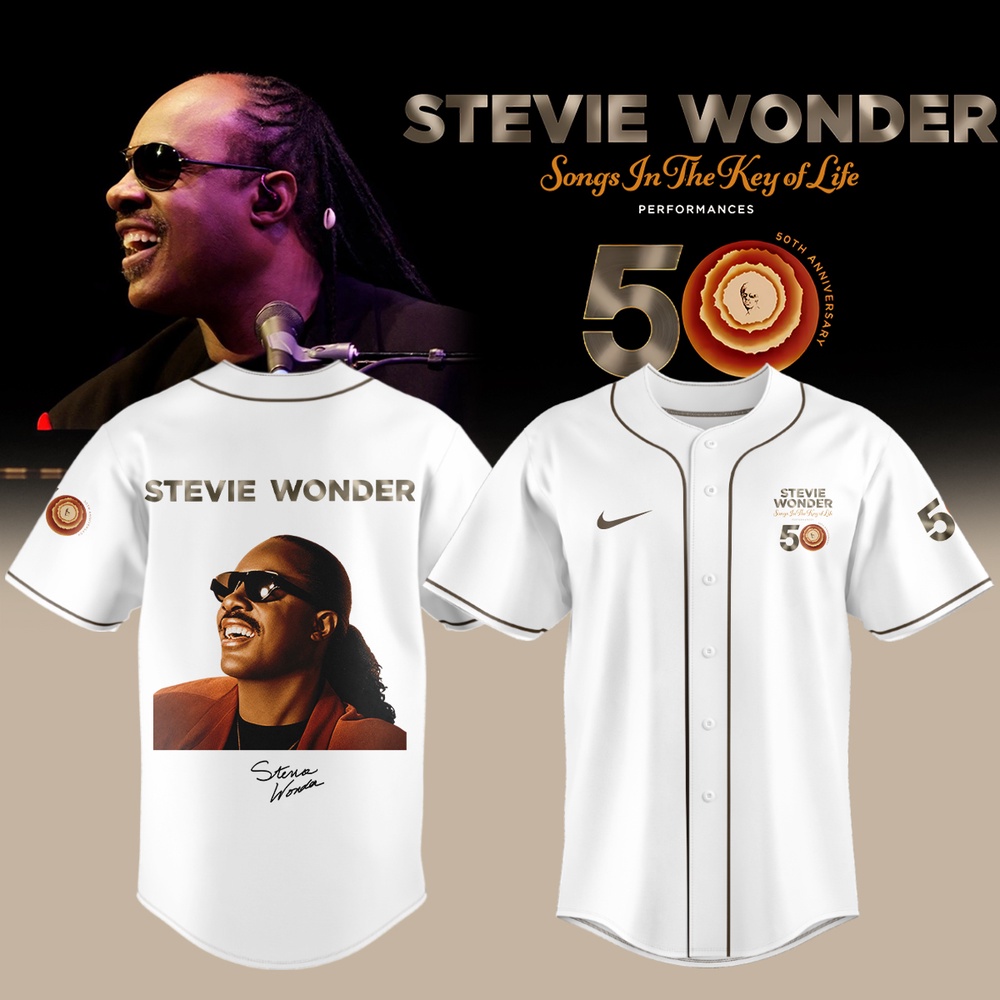 Stevie Wonder Songs in the Key of Life Performances 50th Anniversary Graphic White Baseball Jersey, Trending Music Jersey Stevie Wonder Songs IN The Key OF Life Performances 50th Anniversary Graphic White Baseball Jersey
