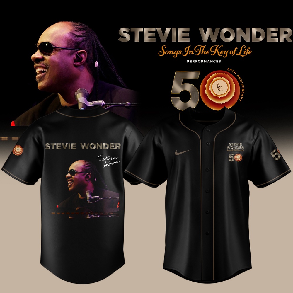 Stevie Wonder Songs in the Key of Life Performances 50th Anniversary Graphic Black Baseball Jersey, Trending Music Jersey Stevie Wonder Songs IN The Key OF Life Performances 50th Anniversary Graphic Black Baseball Jersey