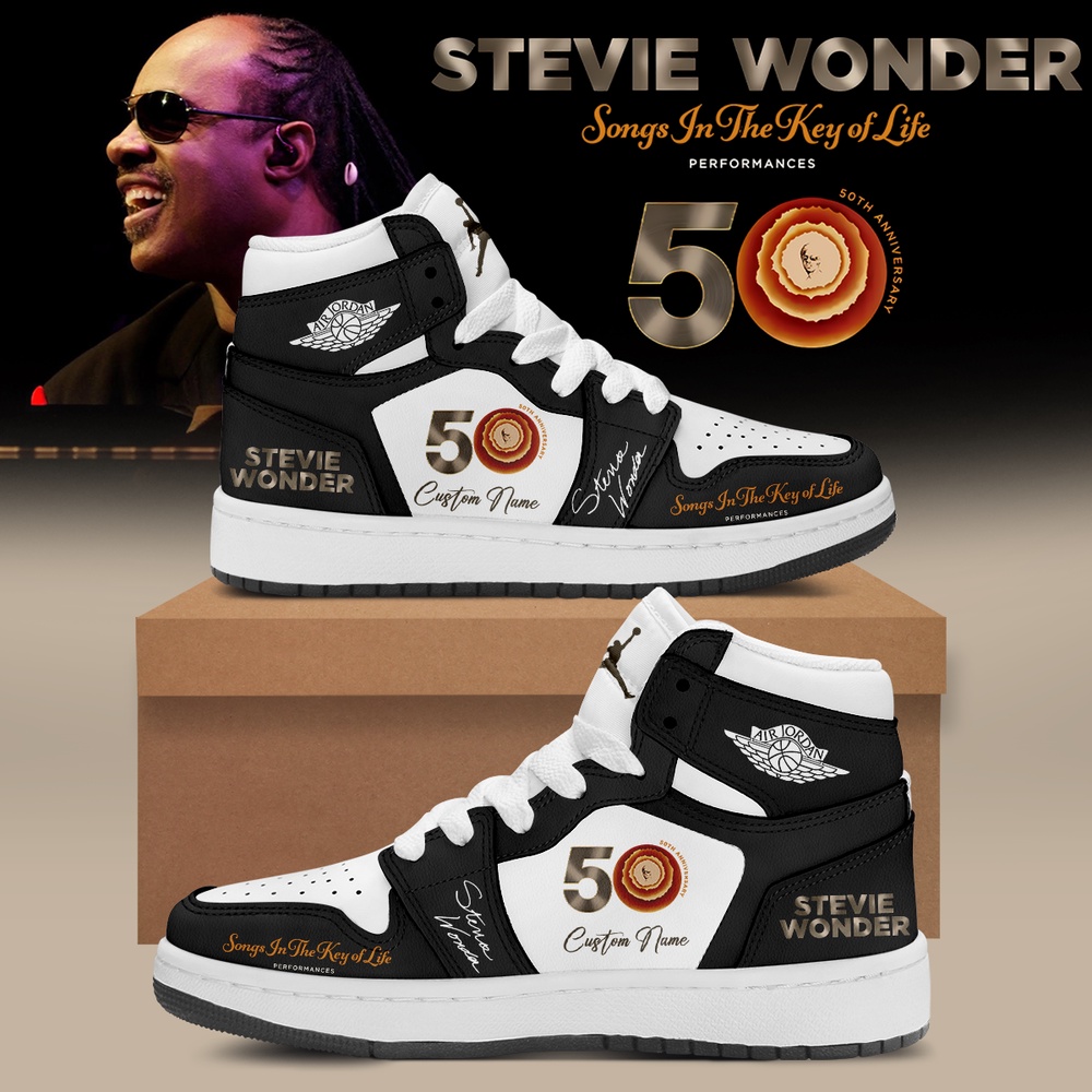 Stevie Wonder Songs in the Key of Life Performances 50th Anniversary Signed Black Air Jordan 1 Shoes, Music Air Jordan 1 Shoes Stevie Wonder Songs in the Key of Life Performances 50th Anniversary Signed Black Air Jordan 1 Shoes, Music Air Jordan 1 Shoes