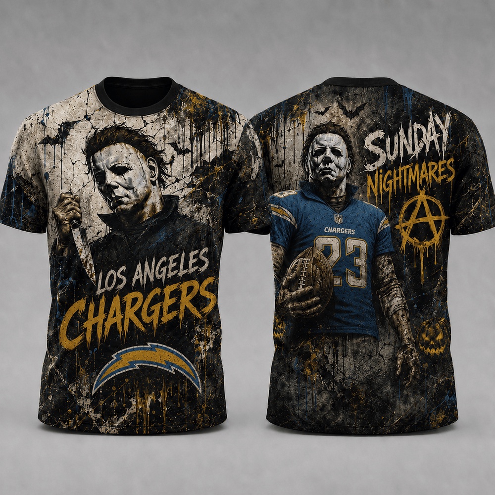 Los Angeles Chargers NFL Michael Myers Sunday Nightmares Horror Halloween 3D T Shirt, Football New Design Shirt Los Angeles Chargers NFL Michael Myers Sunday Nightmares Horror Halloween 3D T Shirt, Football New Design Shirt
