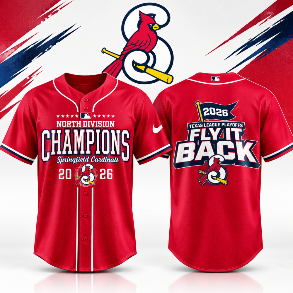 Springfield Cardinals North Division Champions Texas League Playoffs Fly It Back 2026 Baseball Jersey, Trending Baseball Jersey Springfield Cardinals North Division Champions Texas League Playoffs Fly IT Back 2026 Baseball Jersey