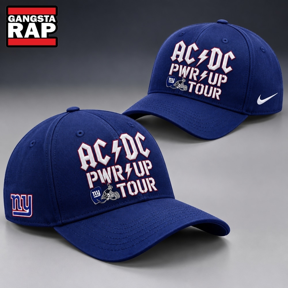 ACDC x New York Giants POWER UP TOUR 2026 Baseball Cap, Trendy Music Baseball Cap Acdc X New York Giants Power UP Tour 2026 Baseball Cap