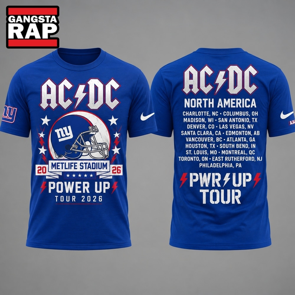 ACDC x New York Giants POWER UP TOUR 2026 T Shirt, Trending Design Shirt Acdc X New York Giants Power UP Tour 2026 T Shirt
