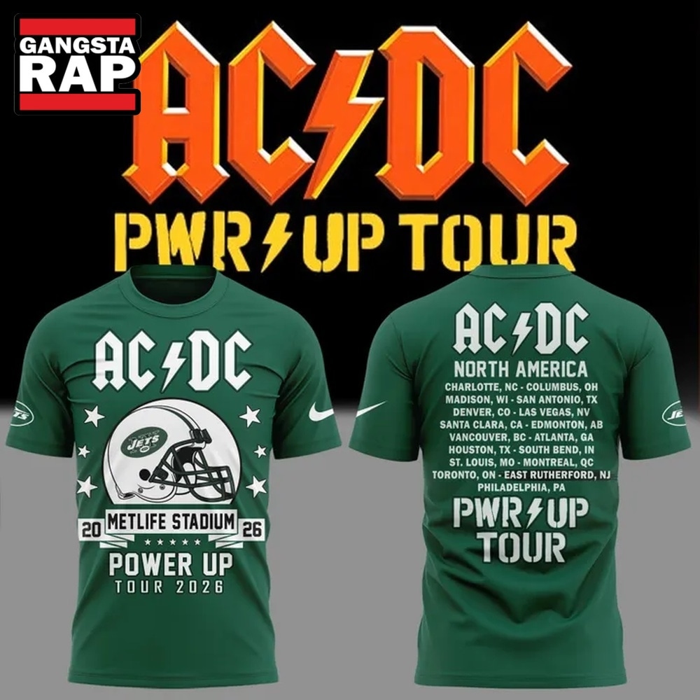 ACDC x New York Jets POWER UP TOUR 2026 T Shirt, Trending 3D Music Shirt ACDC x New York Jets POWER UP TOUR 2026 T Shirt, Trending 3D Music Shirt