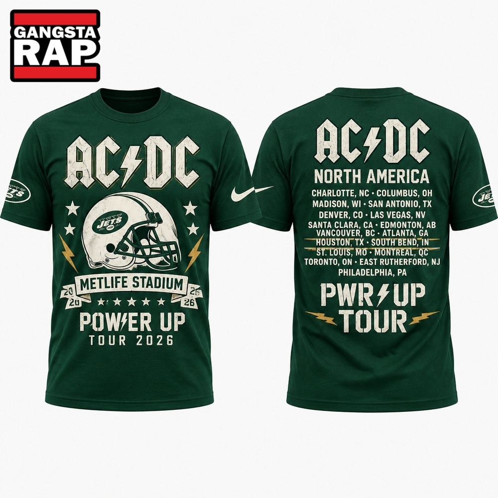 ACDC x New York Jets POWER UP TOUR 2026 T Shirt, Trending Design Shirt Acdc X New York Jets Power UP Tour 2026 T Shirt