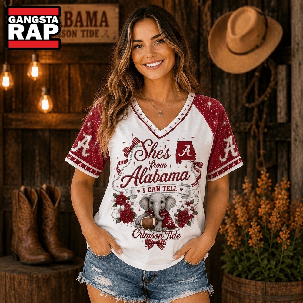 Alabama Crimson Tide NCAA Bow and Floral Team Spirit V Neck T Shirt, NCAA V Neck T-Shirt Alabama Crimson Tide NCAA Bow and Floral Team Spirit V Neck T Shirt, NCAA V Neck T-Shirt