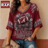 Alabama Crimson Tide NCAA Vintage Floral Bow V Neck T Shirt, NCAA V Neck T-Shirt Alabama Crimson Tide Ncaa Vintage Floral Bow V Neck T Shirt