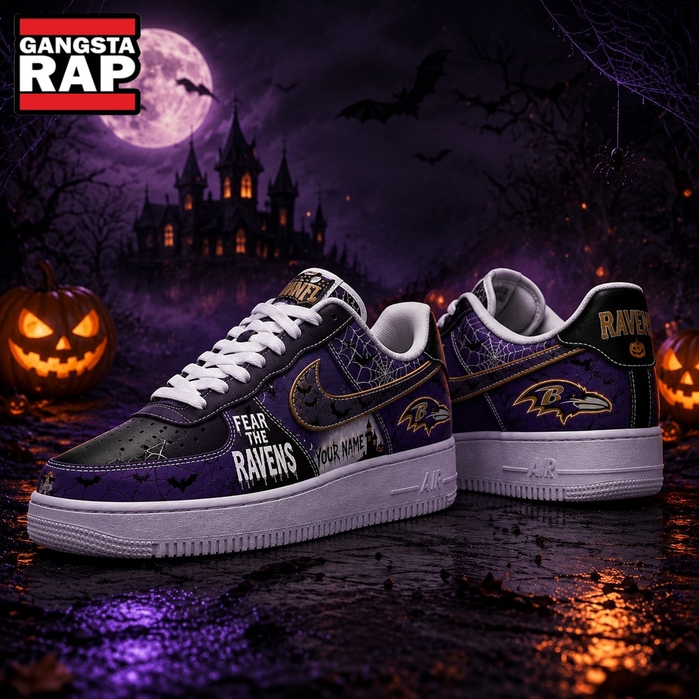 Baltimore Ravens NFL Fear The Team Halloween Air Force 1 Shoes Sneakers, NFL Air Force 1 Shoes Baltimore Ravens NFL Fear The Team Halloween Air Force 1 Shoes Sneakers, NFL Air Force 1 Shoes